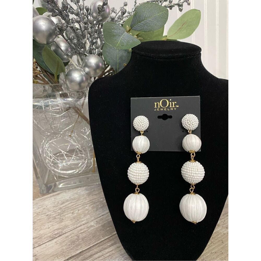 nOir Jewelry White Gold Beaded Drop Dangle Earrings